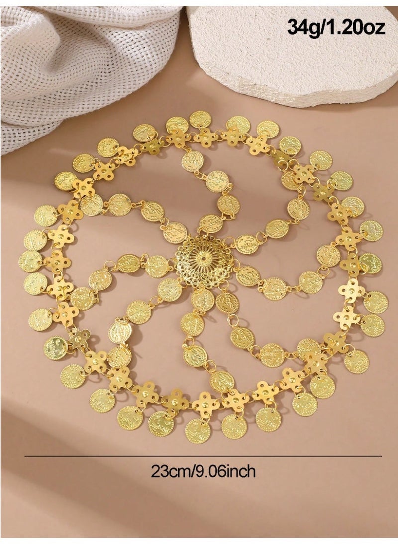 زينة يوم التأسيس اكسسوار طوق رأس للاحتفال بيوم التأسيس السعودي وجميع المناسبات الخاصة بتصميم سلاسل ذهبية على شكل عملات - Image 3